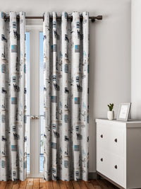 URBAN DREAM KIDS ABSTARCT POSTCARD PRINT GREY AND BLACK EYELET CURTAIN