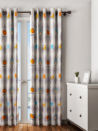 URBAN DREAM KIDS KITTEN AND PUMPKIN PRINT GREY AND ORANGE EYELET CURTAIN