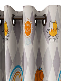 URBAN DREAM KIDS KITTEN AND PUMPKIN PRINT GREY AND ORANGE EYELET CURTAIN