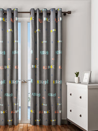 URBAN DREAM KIDS ABSTRACT TYPOGRAPHICAL PRINT GREY AND SKY BLUE  EYELET CURTAIN