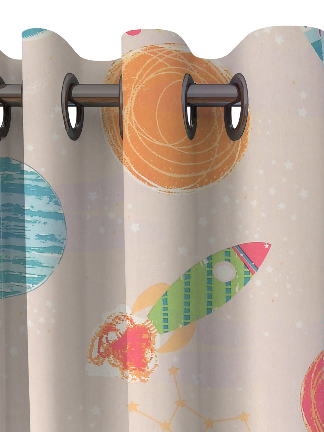 URBAN DREAM KIDS ABSTRACT SPACE PRINT BEIGE AND ORANGE EYELET CURTAIN