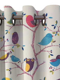 URBAN DREAM KIDS ABSTRACT BIRDS AND OWLS PRINT WHITE AND PURPLE EYELET CURTAIN