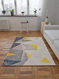 URBAN DREAM FASHION ABSTRACT GEOMETRIC TRIANGLES TUFT YELLOW AND GREY CARPET