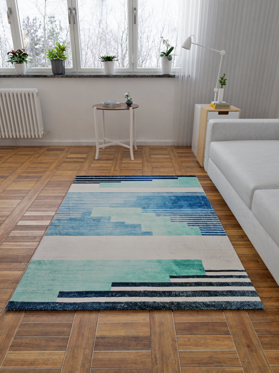 URBAN DREAM FASHION ABSTRACT GEOMETRIC TUFT BLUE AND TEAL CARPET