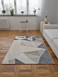 URBAN DREAM FASHION ABSTRACT GEOMETRIC TRIANGLES TUFT BLUE AND GREY CARPET