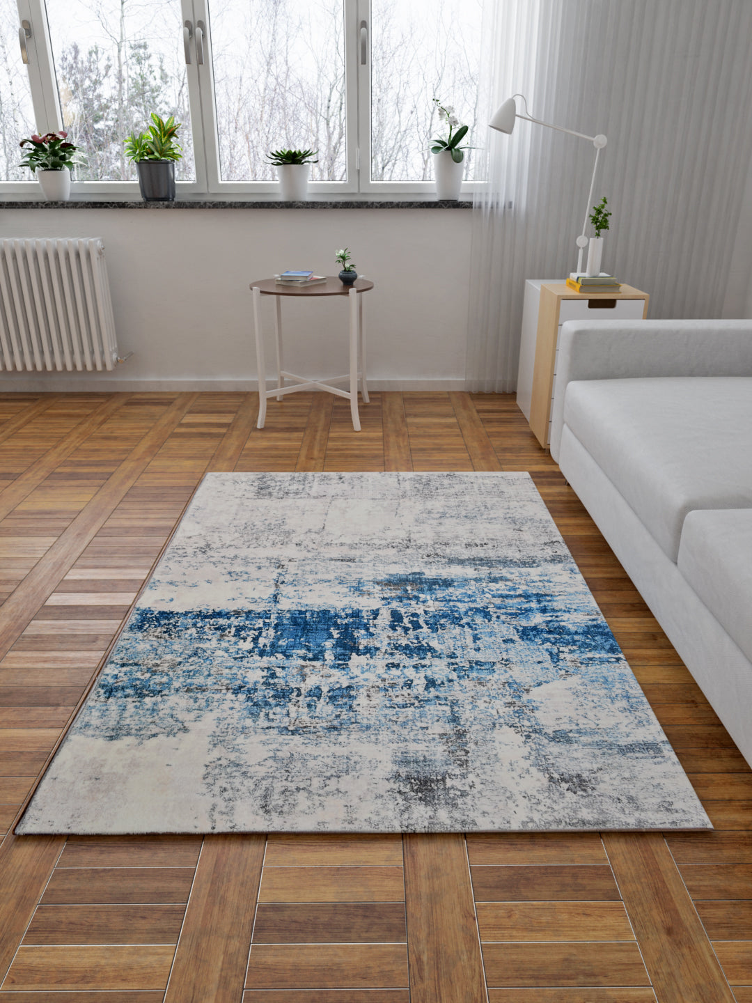 URBAN DREAM FASHION ABSTRACT DISTRESS TUFT BLUE AND GREY CARPET