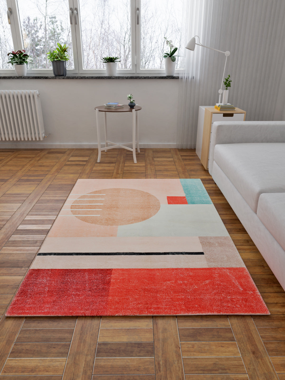 URBAN DREAM FASHION ABSTRACT GEOMETRIC TUFT RED AND PEACH CARPET