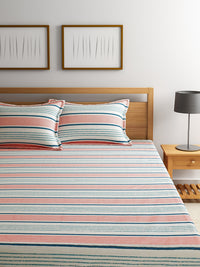 URBAN DREAM FASHION GEOMETRIC STRIPES PRINT PEACH AND WHITE BEDSHEET SET