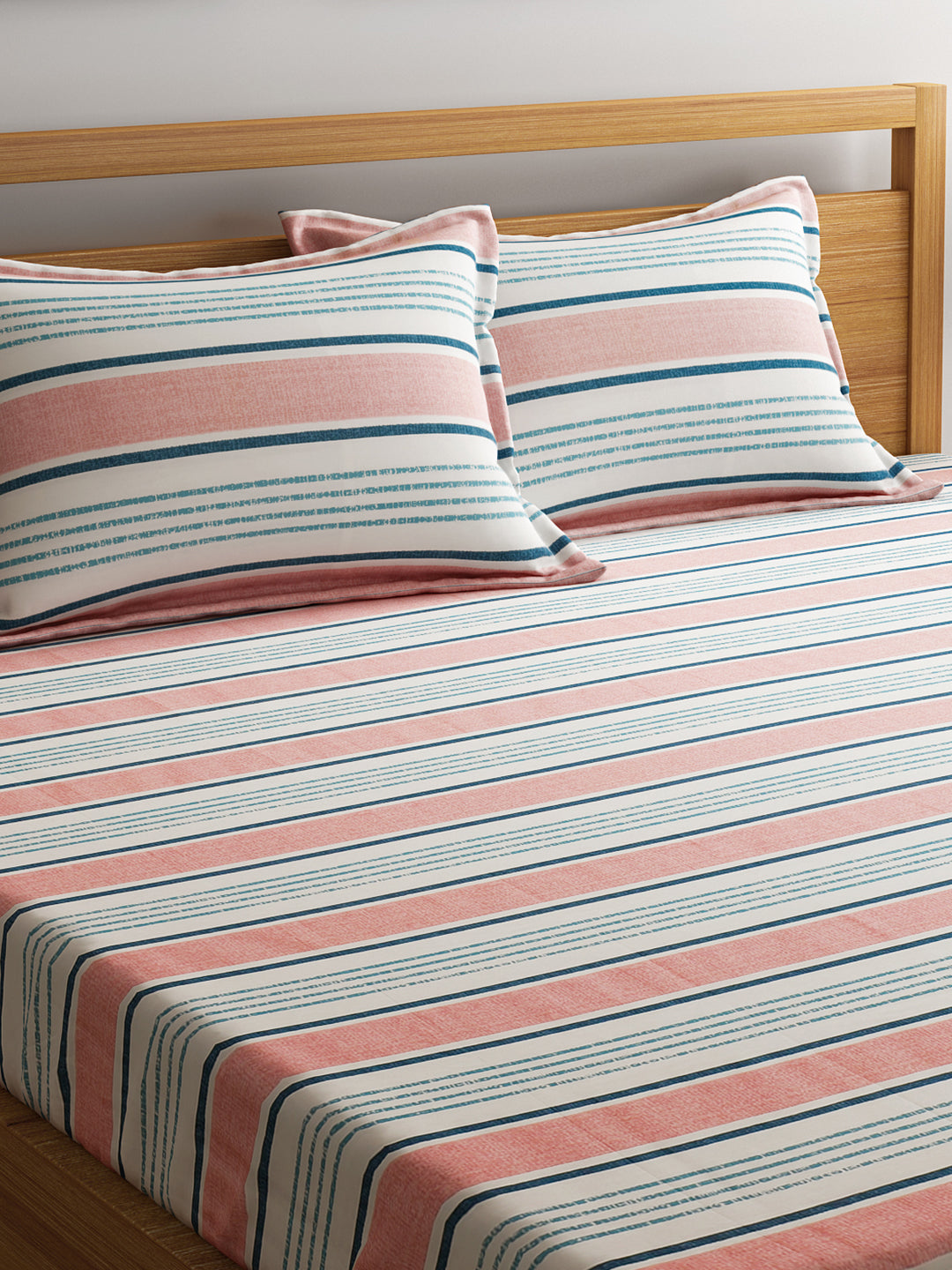 URBAN DREAM FASHION GEOMETRIC STRIPES PRINT PEACH AND WHITE BEDSHEET SET