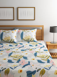 URBAN DREAM FASHION ABSTRACT FLORAL PRINT GREY AND BLUE BEDSHEET SET