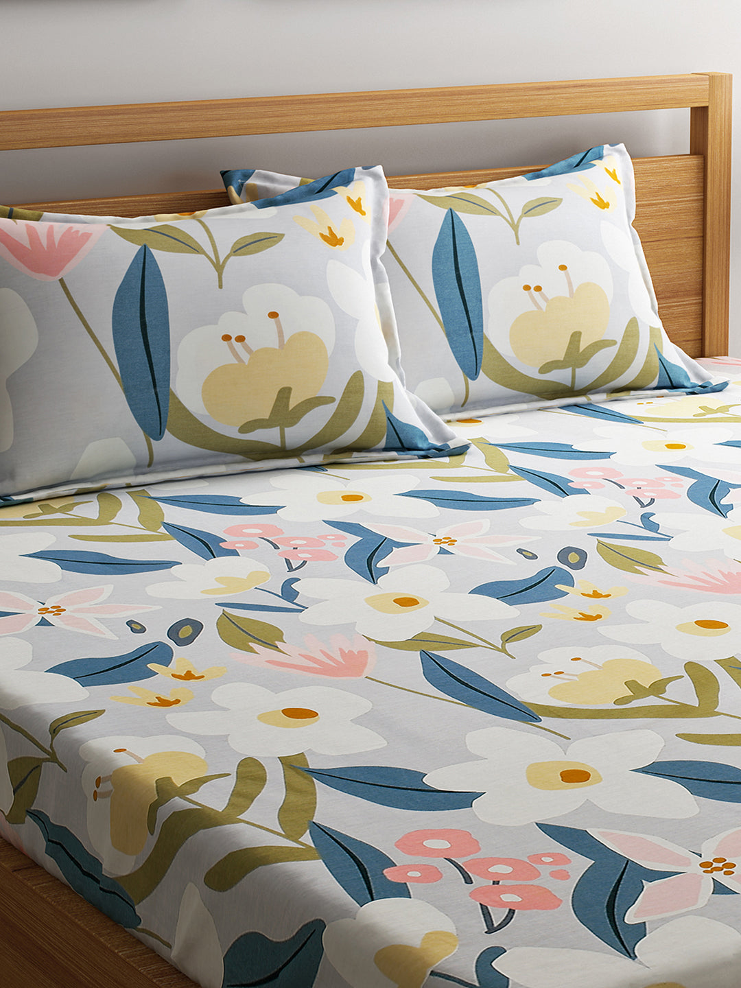 URBAN DREAM FASHION ABSTRACT FLORAL PRINT GREY AND BLUE BEDSHEET SET