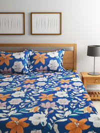 URBAN DREAM FASHION ABSTRACT FLORAL PRINT BLUE AND ORANGE BEDSHEET SET