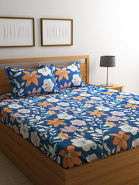 URBAN DREAM FASHION ABSTRACT FLORAL PRINT BLUE AND ORANGE BEDSHEET SET