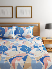 URBAN DREAM FASHION ABSTRACT LEAVES PRINT BLUE AND PEACH BEDSHEET SET