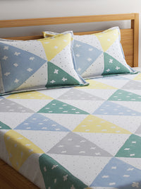 URBAN DREAM FASHION GEOMETRIC CROSS PRINT WHITE AND YELLOW  BEDSHEET SET