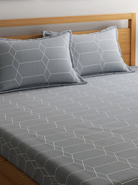 URBAN DREAM FASHION GEOMETRIC GRID PRINT BLACK AND GREY BEDSHEET SET