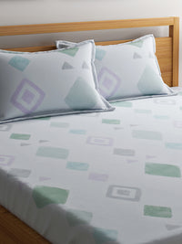 URBAN DREAM FASHION ABSTRACT GEOMETRIC PRINT WHITE AND GREEN BEDSHEET SET