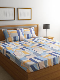 URBAN DREAM FASHION ABSTARCT GEOMETRIC PRINT BLUE AND YELLOW BEDSHEET SET