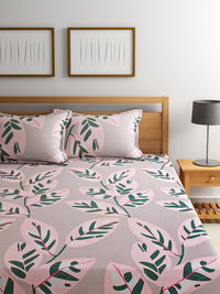 URBAN DREAM FASHION ABSTARCT LEAVES PRINT PINK AND GREY BEDSHEET SET