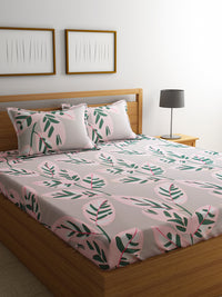 URBAN DREAM FASHION ABSTARCT LEAVES PRINT PINK AND GREY BEDSHEET SET