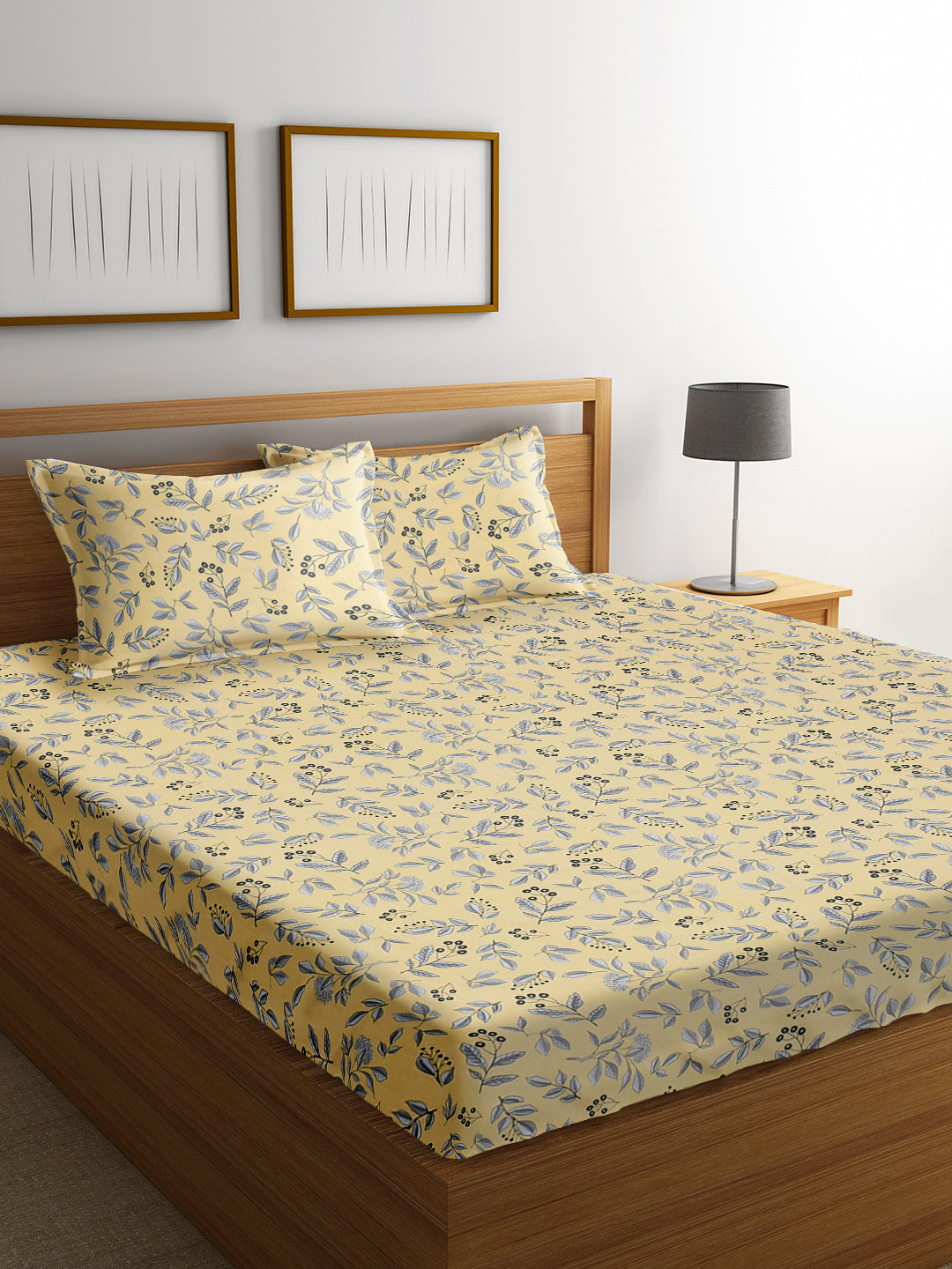 URBAN DREAM FASHION FLORAL PRINT YELLOW AND GREY BEDSHEET SET