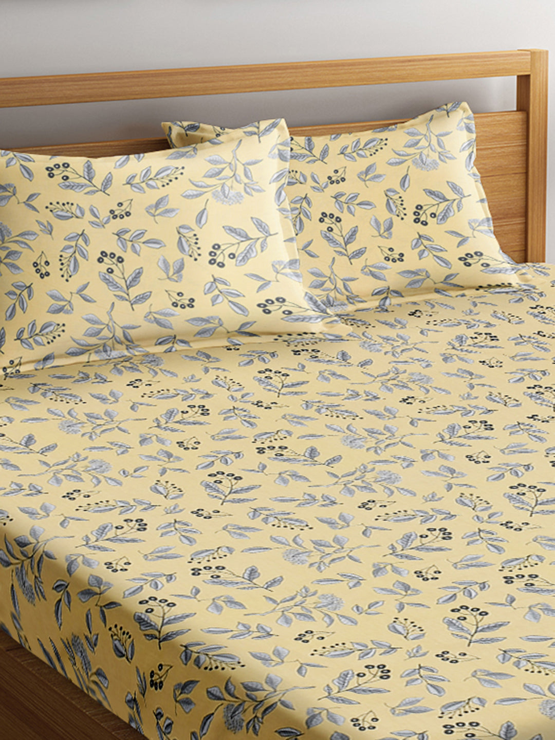 URBAN DREAM FASHION FLORAL PRINT YELLOW AND GREY BEDSHEET SET