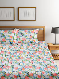 URBAN DREAM FASHION BRUSH STROKE FLORAL PRINT BLUE AND RED BEDSHEET SET