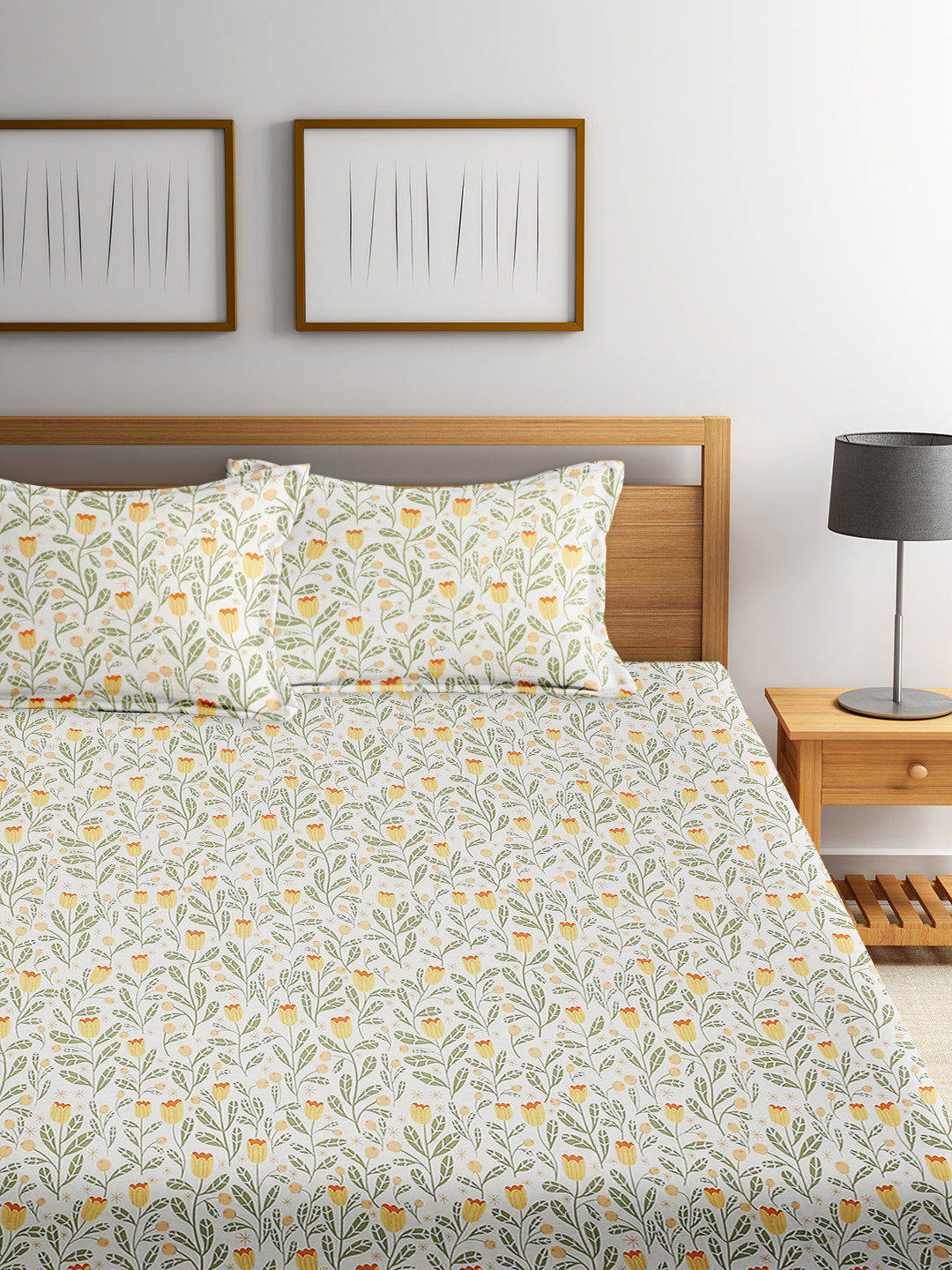 URBAN DREAM FASHION ABSTRACT FLORAL PRINT WHITE AND GREEN BEDSHEET SET