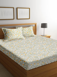 URBAN DREAM FASHION ABSTRACT FLORAL PRINT WHITE AND GREEN BEDSHEET SET