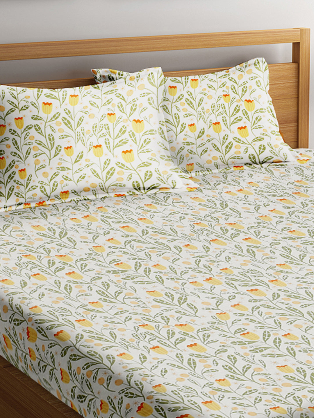 URBAN DREAM FASHION ABSTRACT FLORAL PRINT WHITE AND GREEN BEDSHEET SET