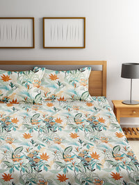 URBAN DREAM FASHION ABSTRACT FLORAL PRINT GREEN AND ORANGE BEDSHEET SET