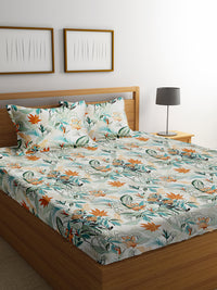 URBAN DREAM FASHION ABSTRACT FLORAL PRINT GREEN AND ORANGE BEDSHEET SET