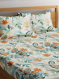 URBAN DREAM FASHION ABSTRACT FLORAL PRINT GREEN AND ORANGE BEDSHEET SET