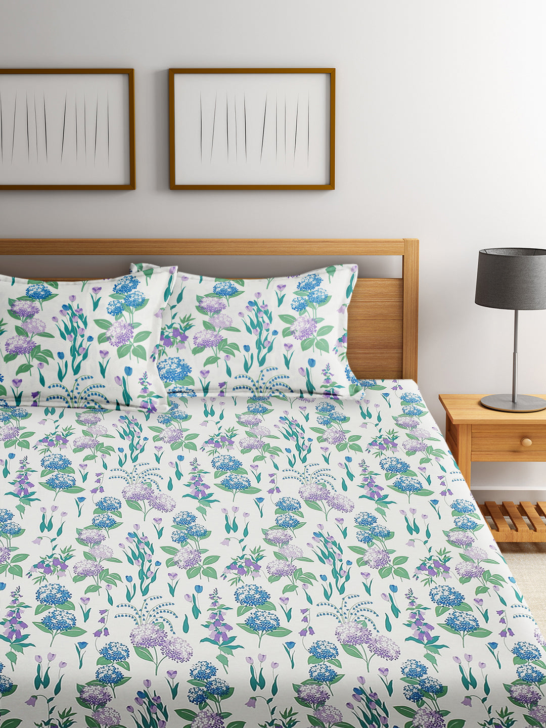 URBAN DREAM FASHION ABSTRACT FLORAL PRINT BLUE AND PURPLE BEDSHEET SET