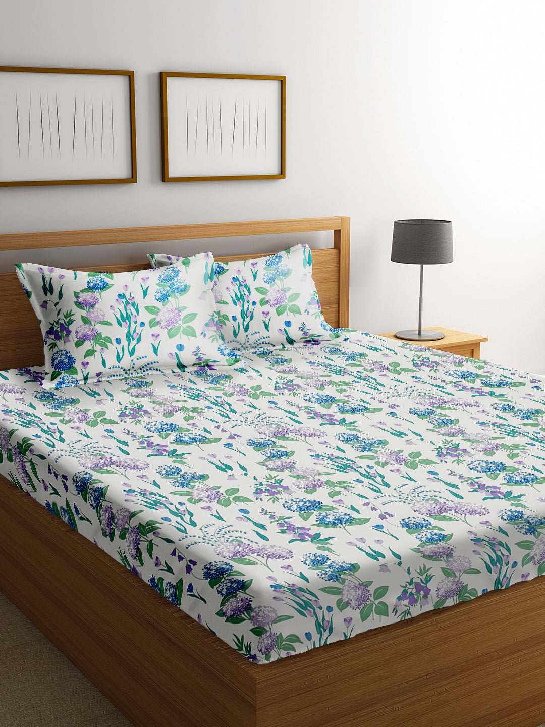 URBAN DREAM FASHION ABSTRACT FLORAL PRINT BLUE AND PURPLE BEDSHEET SET