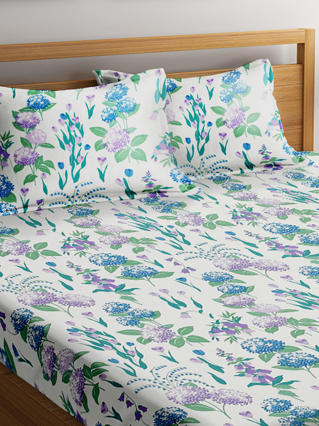 URBAN DREAM FASHION ABSTRACT FLORAL PRINT BLUE AND PURPLE BEDSHEET SET