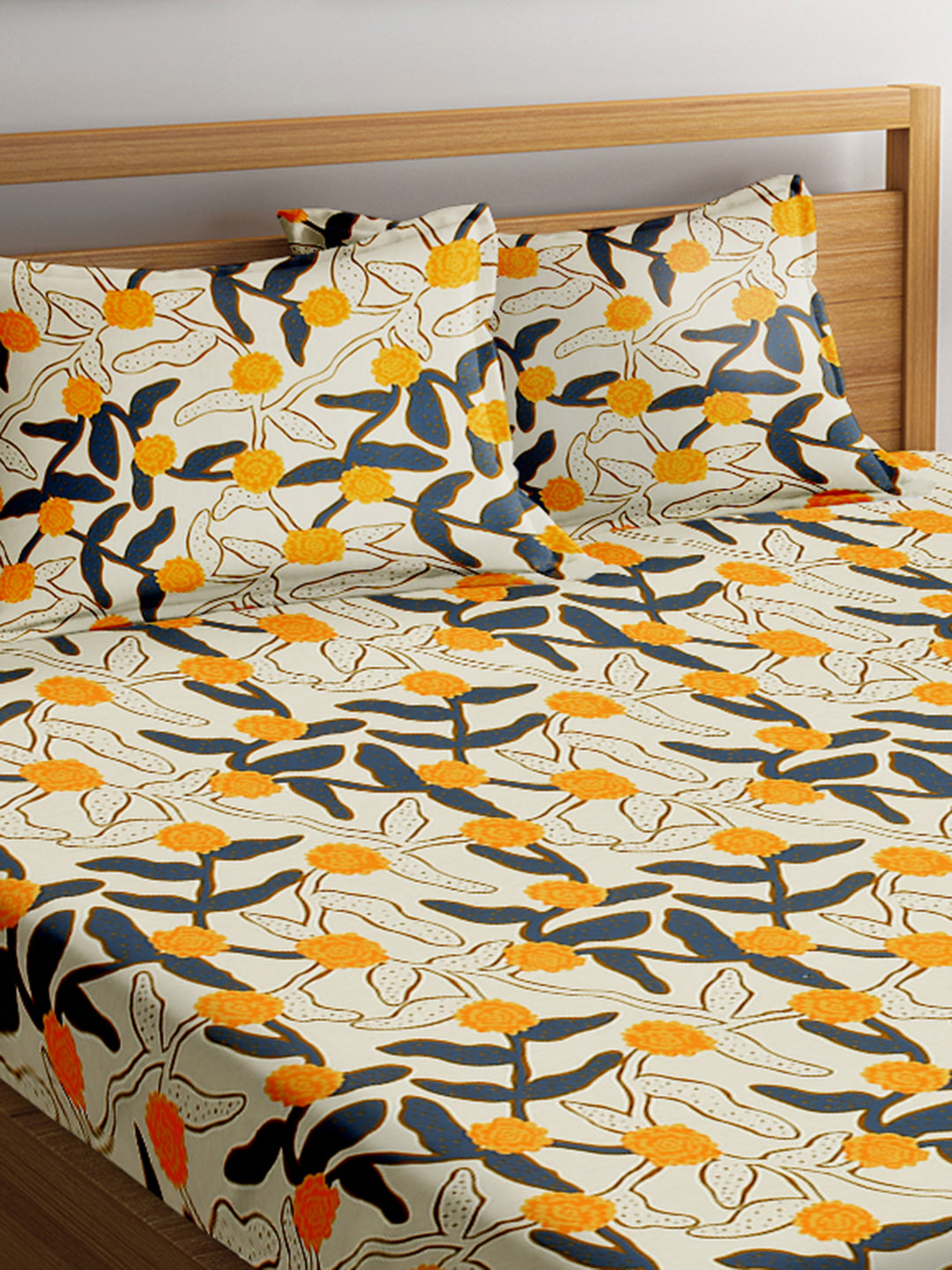 URBAN DREAM FASHION ABSTRACT FLORAL YELLOW AND ORANGE BEDSHEET SET