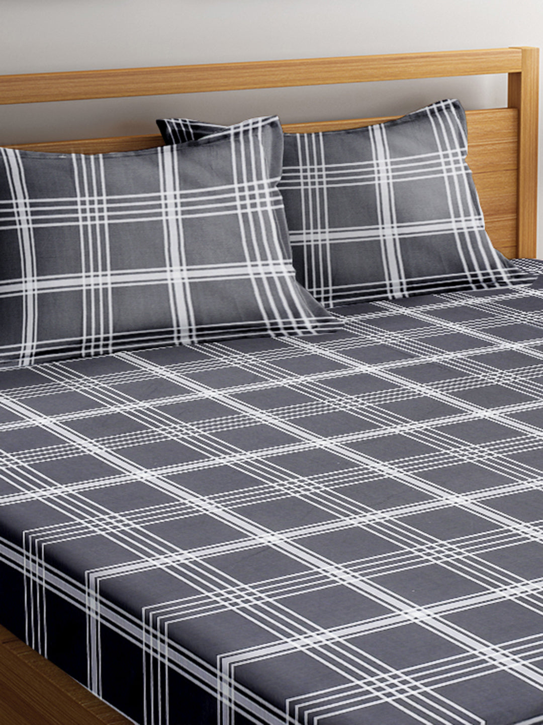 URBAN DREAM FASHION GEOMETRIC CHECK PRINT BLACK AND GREY BEDSHEET SET