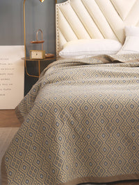 URBAN DREAM ABSTRACT GEOMETRIC DIAMOND WEAVE YELLOW AND GREY BEDSPREAD