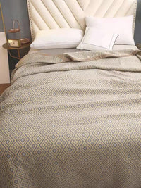 URBAN DREAM ABSTRACT GEOMETRIC DIAMOND WEAVE YELLOW AND GREY BEDSPREAD