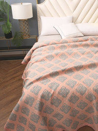 URBAN DREAM ABSTRACT GEOMETRIC CUBE WEAVE PEACH AND GREY BEDSPREAD