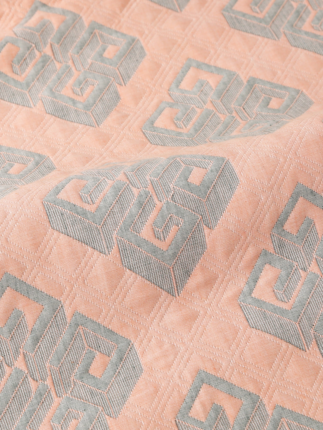 URBAN DREAM ABSTRACT GEOMETRIC CUBE WEAVE PEACH AND GREY DOHAR