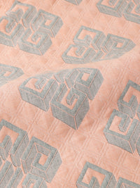 URBAN DREAM ABSTRACT GEOMETRIC CUBE WEAVE PEACH AND GREY BEDSPREAD