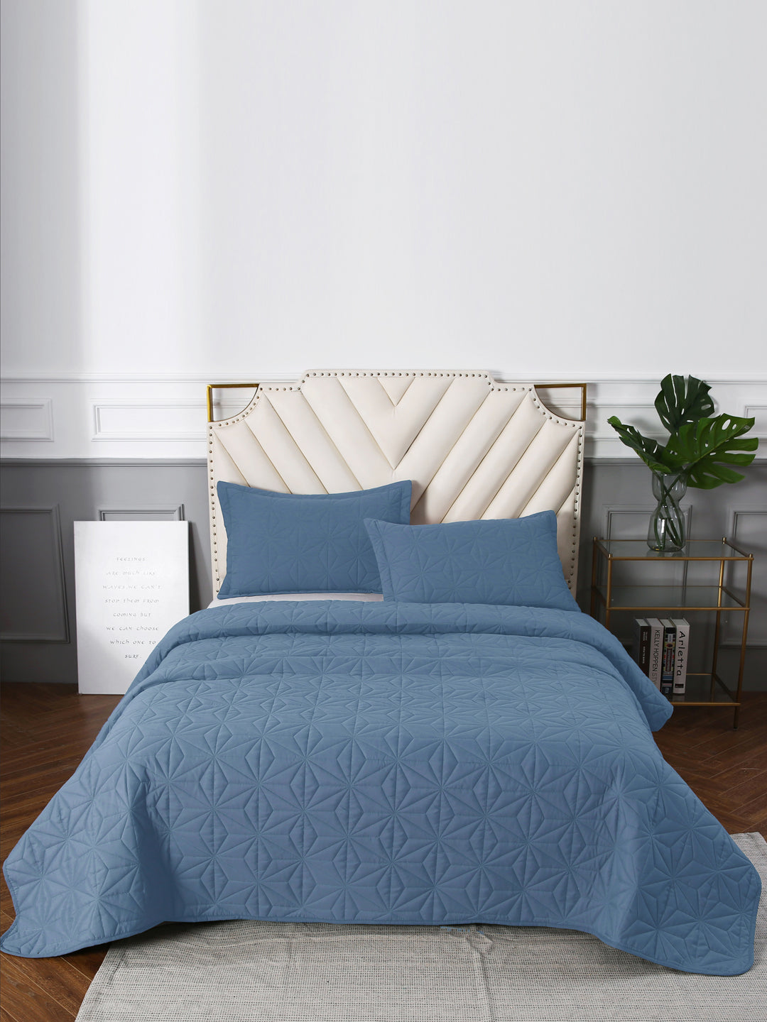 URBAN DREAM FASHION GEOMETRIC QUILTED DIAMONDS SOLID LIGHT BLUE BEDSPREAD