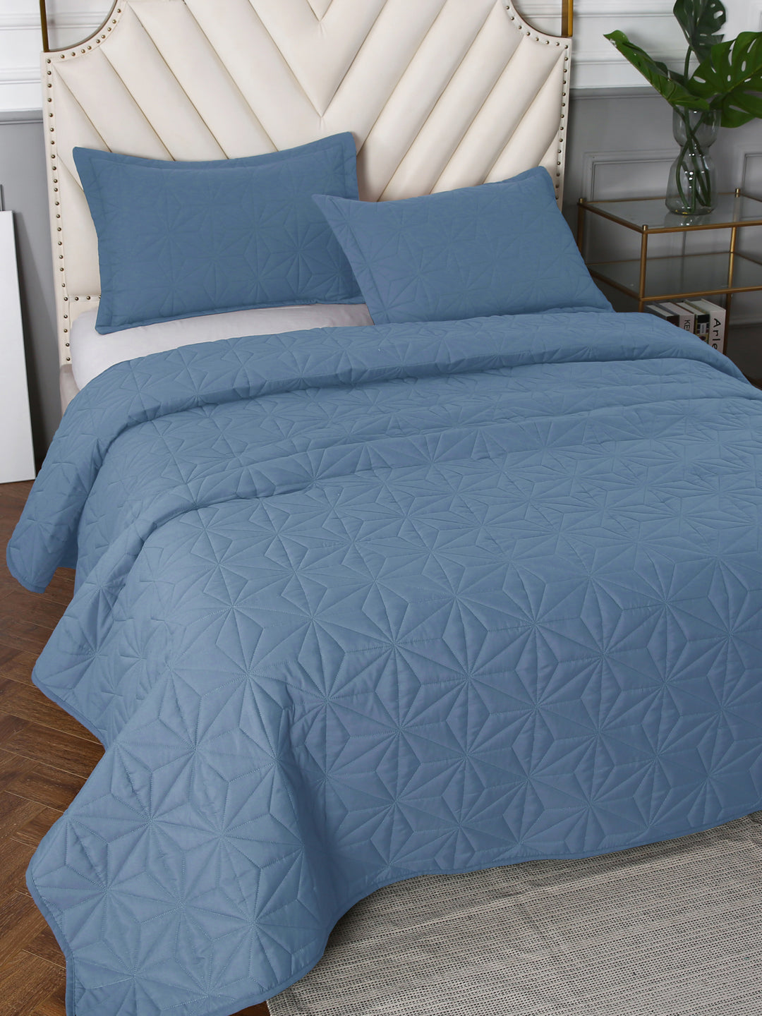 URBAN DREAM FASHION GEOMETRIC QUILTED DIAMONDS SOLID LIGHT BLUE BEDSPREAD