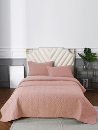 URBAN DREAM FASHION GEOMETRIC QUILTED DIAMONDS SOLID LIGHT PINK BEDSPREAD