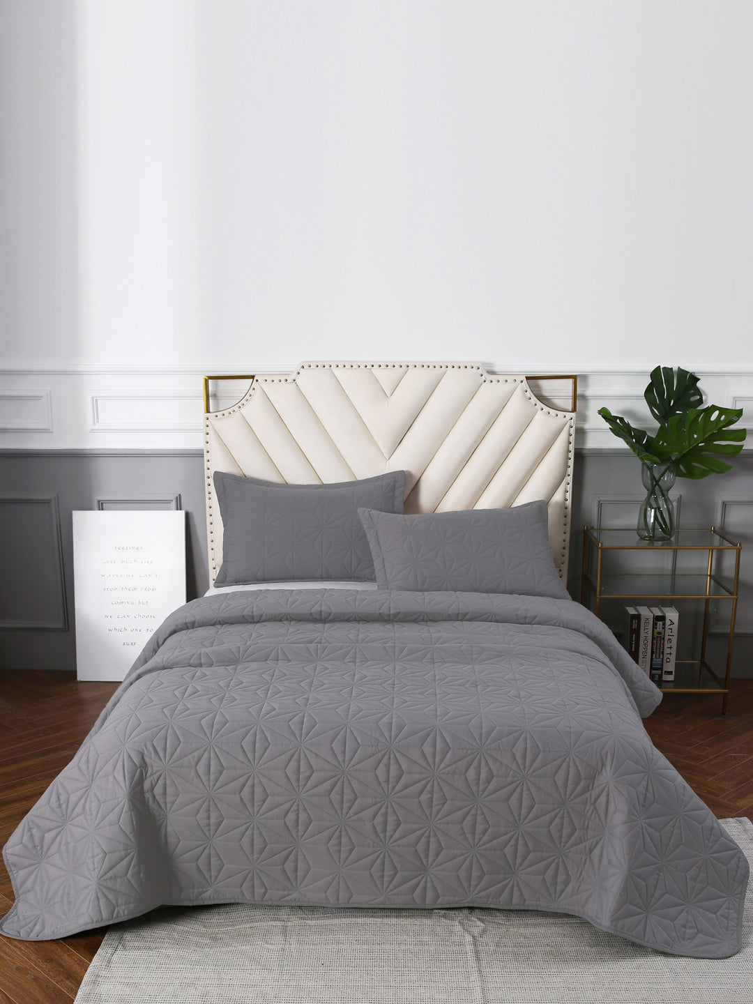 URBAN DREAM FASHION GEOMETRIC QUILTED DIAMONDS SOLID GREY BEDSPREAD