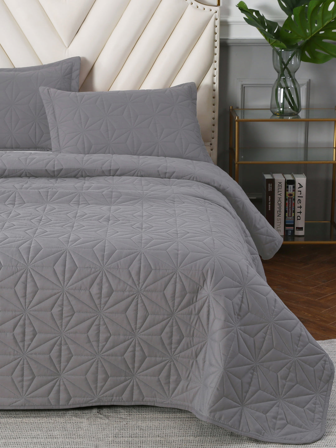 URBAN DREAM FASHION GEOMETRIC QUILTED DIAMONDS SOLID GREY BEDSPREAD