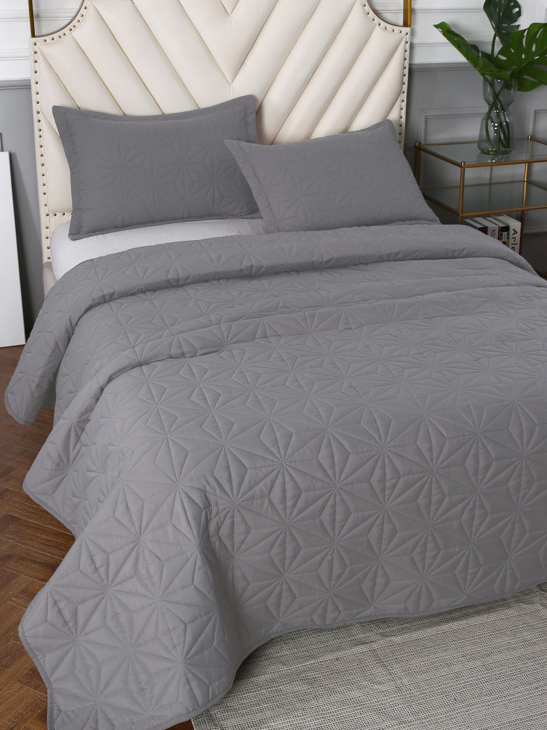 URBAN DREAM FASHION GEOMETRIC QUILTED DIAMONDS SOLID GREY BEDSPREAD