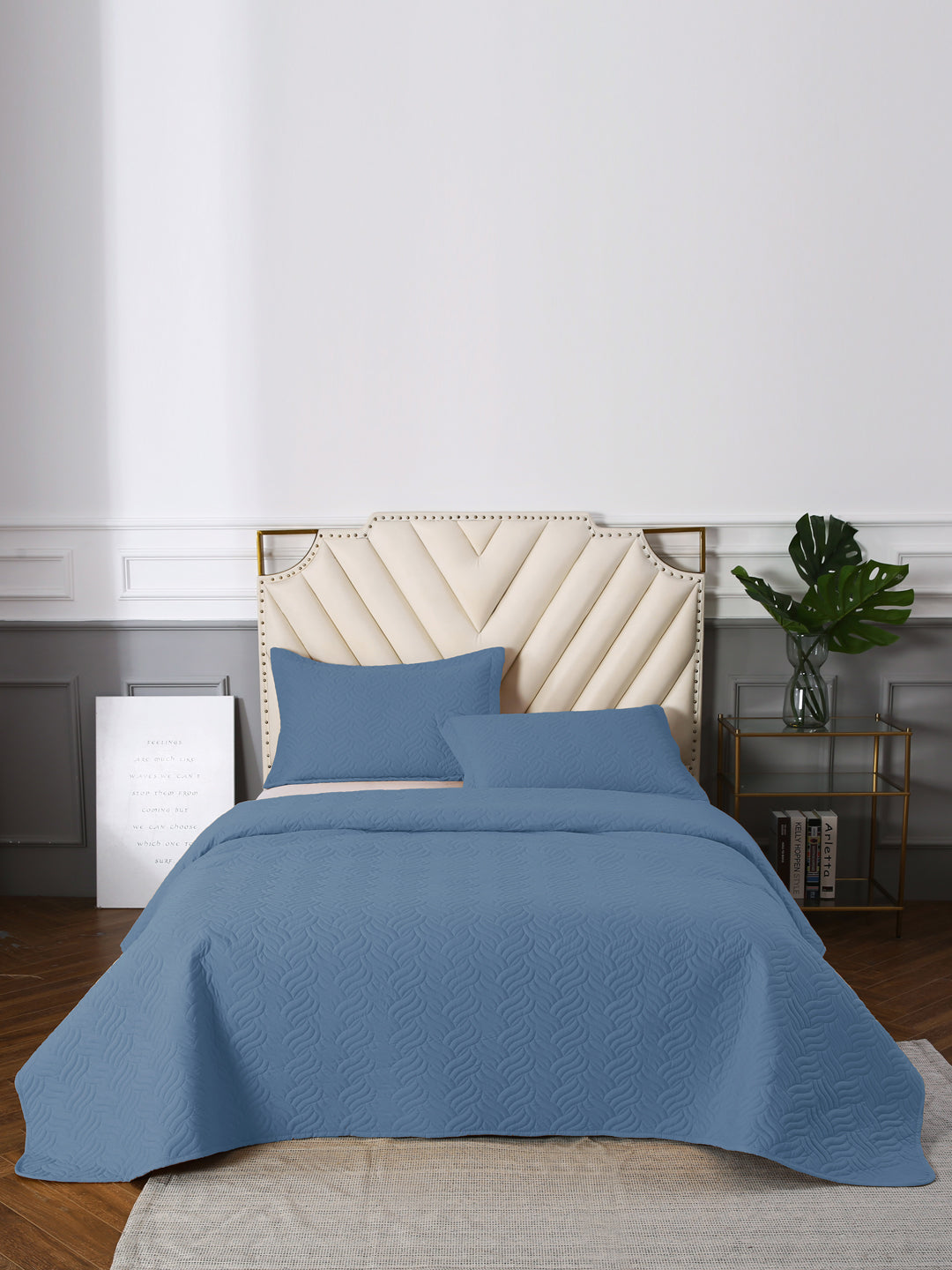 URBAN DREAM FASHION ABSTRACT QUILTED WAVES SOLID LIGHT BLUE BEDSPREAD